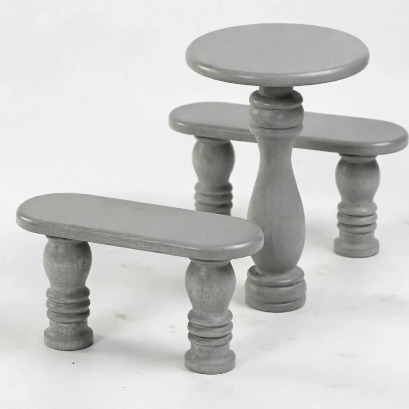 Лавка и стол светло-серые G603 - круглые