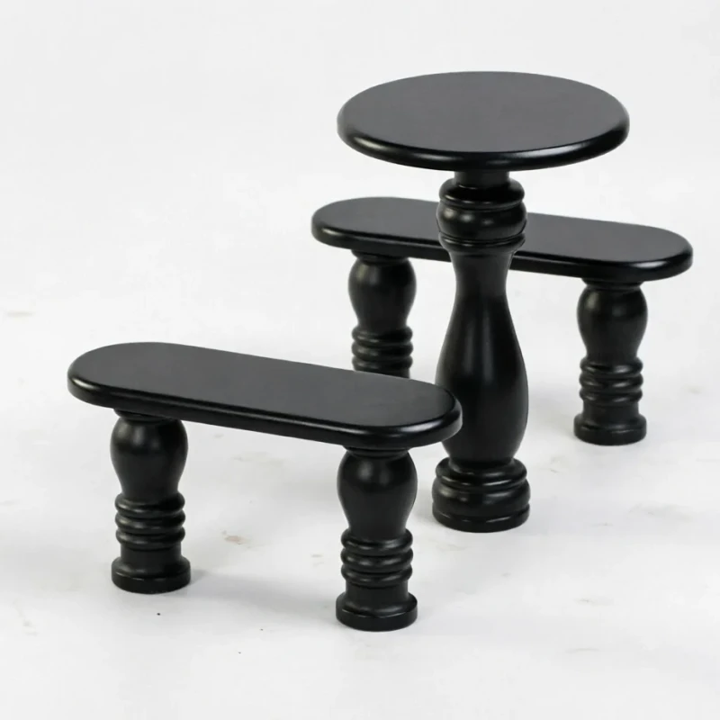 Лавка и стол черные - круглые